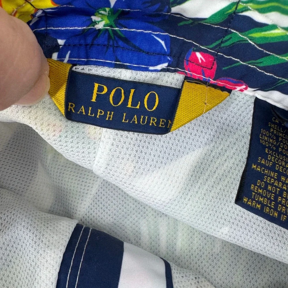 Polo Ralph Lauren Mens Tropical Floral Striped Swim Trunks Navy White Size‎ 38